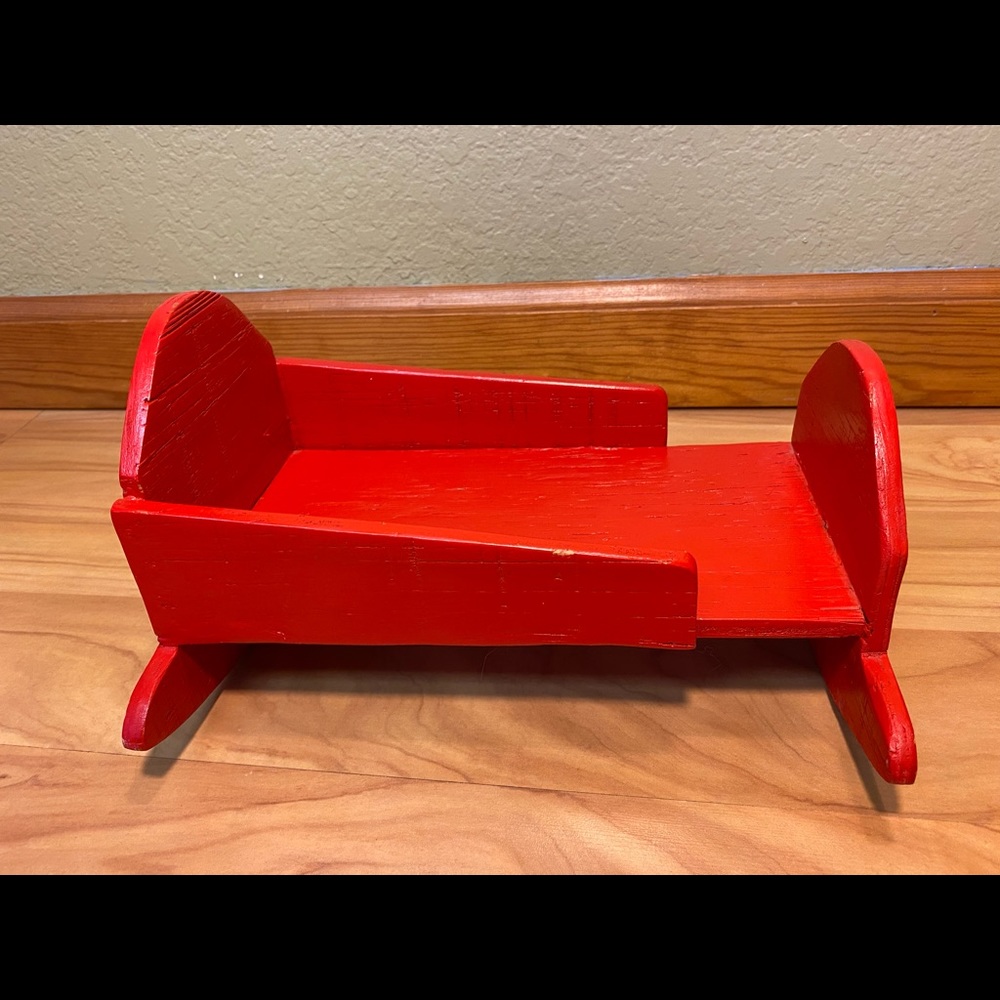 Vintage Handmade Wooden Rocking Doll Cradle